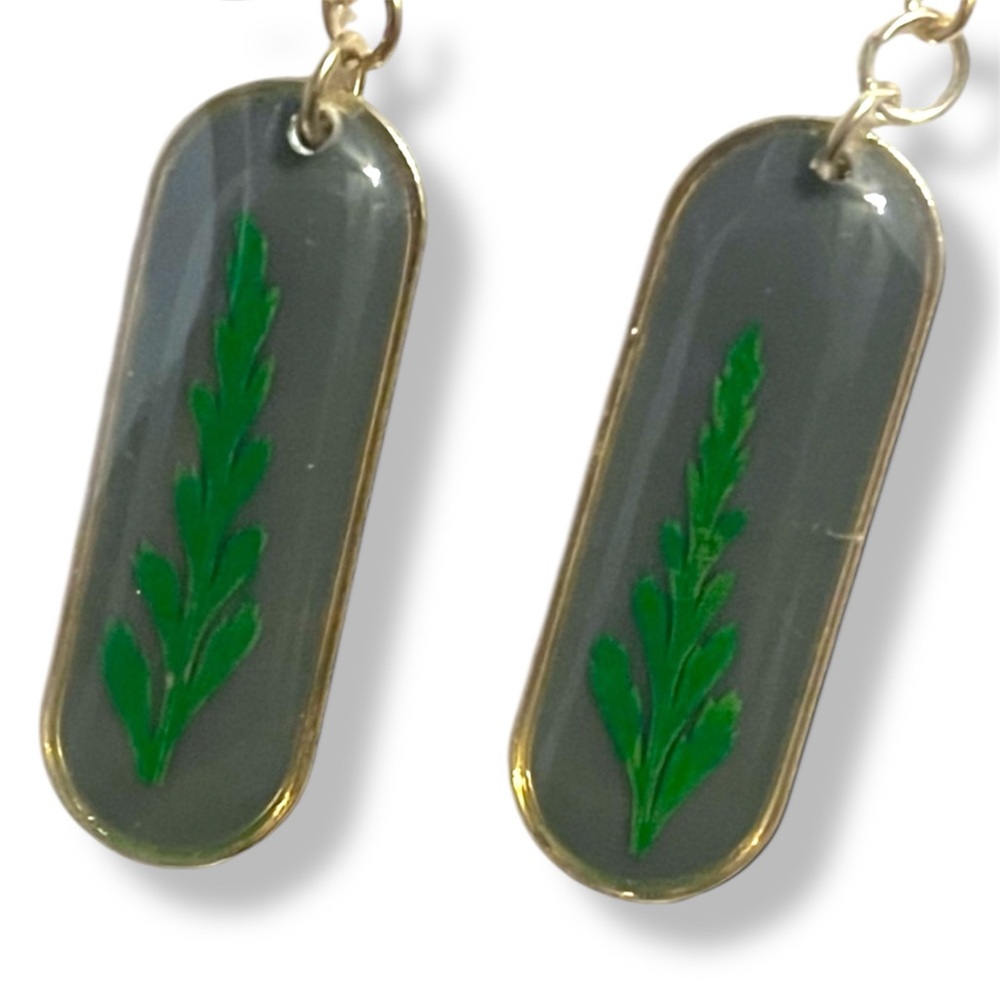 NWT pressed fern earrings green and navy in gift box
